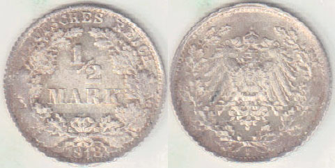 1918 F Germany silver 1/2 Mark A004561